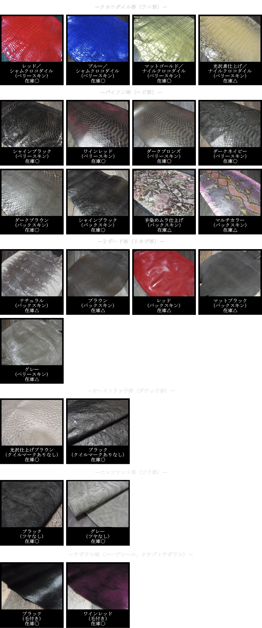 エキゾチックレザー一覧