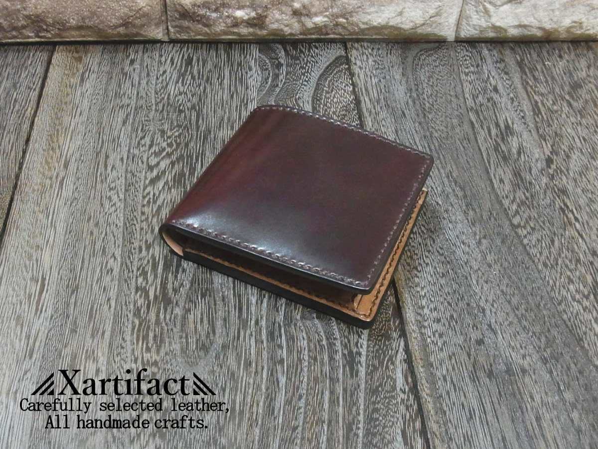 【カスタムオーダー品】エレファントレザー(ゾウ革、ブラック)×クレイトン社製ブライドルレザー(レッド)ラウンドファスナー長財布