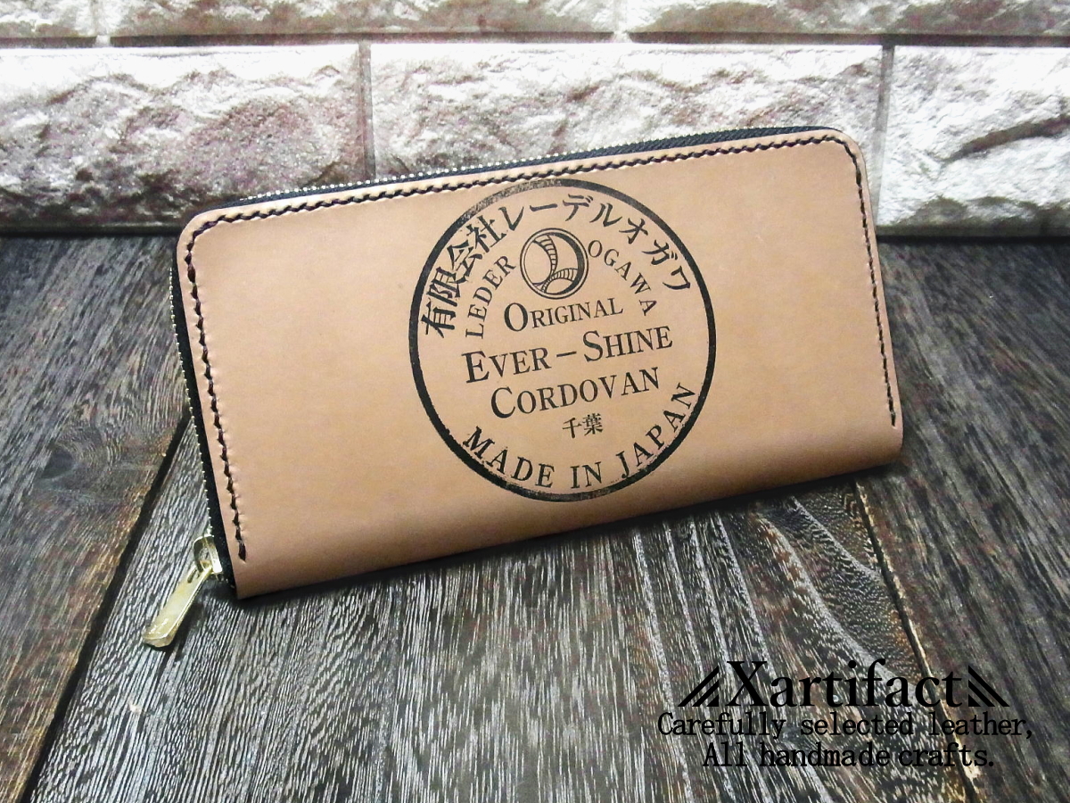 【S様専用オーダーメイド製作】【スタンプ】レーデルオガワ社製コードバン×栃木レザー社製ヌメ革(レッド)ラウンドファスナー長財布／限定品